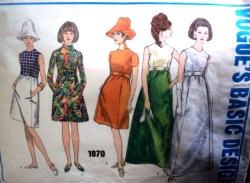 1870 VOGUE 68 EMPIRE A-DRESS SLVS OR NOT LENGTHS PATTERN 12